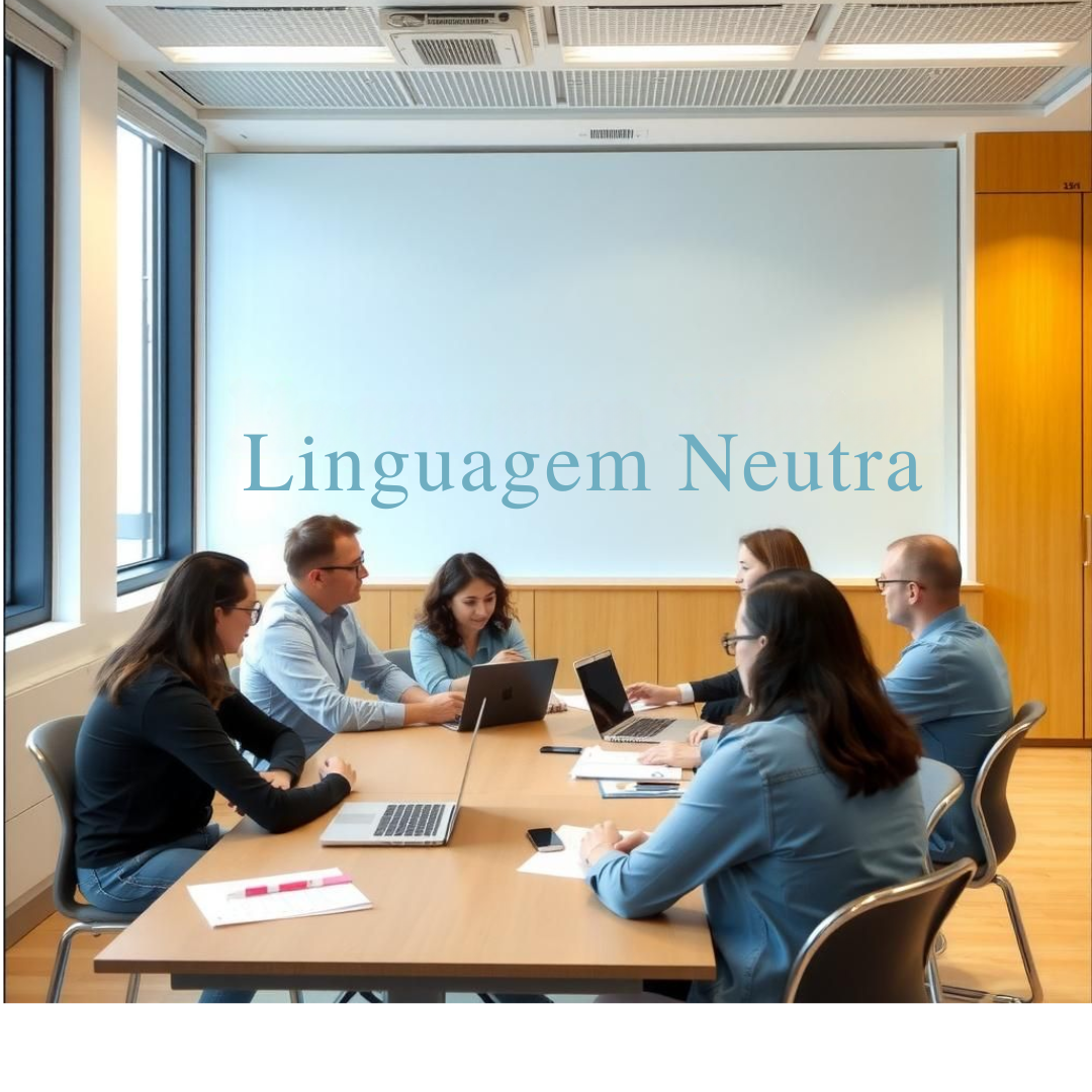 Imagem de um grupo de pessoas discutindo sobre linguagem neutra em um ambiente acadêmico